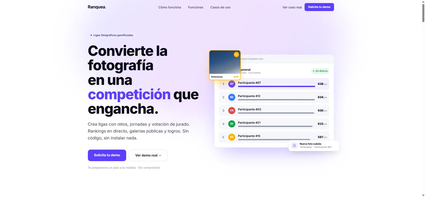 Portada de ranquea.com con el ranking en directo de la Liga Miradas